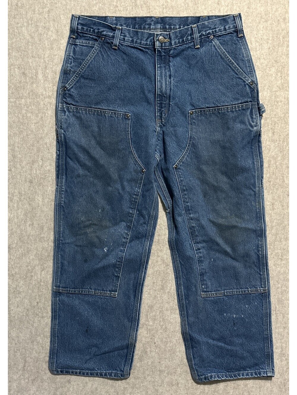 VTG Carhartt Double Knee Jeans Mens 38x29 Blue B73 DST Original Fit Distressed